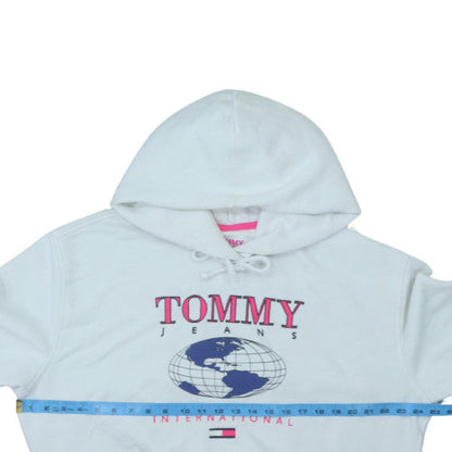 Tommy Jeans Women's White Hooded Pullover Sweatshirt Size M Logo Print