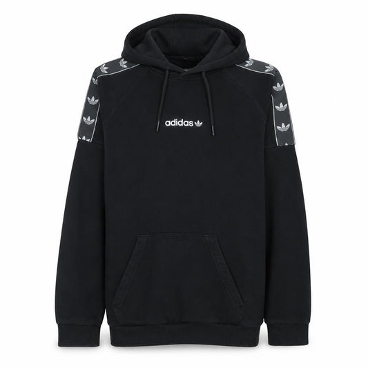 Front view of Adidas Men's Black Pullover Hoodie Medium Fleece Sportswear