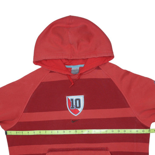 Nike Mens Red Pullover Hoodie Size M Striped Embroidered 10 Graphic