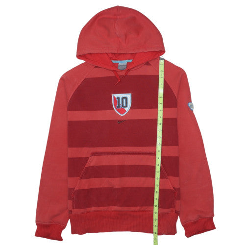 Nike Mens Red Pullover Hoodie Size M Striped Embroidered 10 Graphic