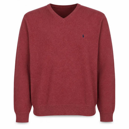 Ralph Lauren Men’s Red Cotton V-Neck Jumper XL Classic Knit