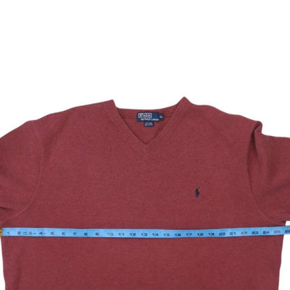 Ralph Lauren Men’s Red Cotton V-Neck Jumper XL Classic Knit