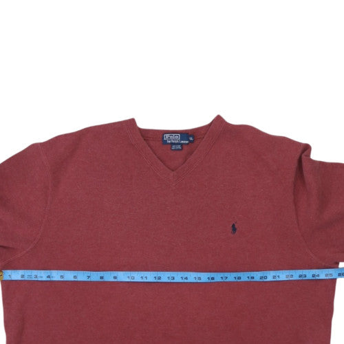 Ralph Lauren Men’s Red Cotton V-Neck Jumper XL Classic Knit