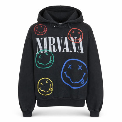 Bershka Mens Black Nirvana Pullover Hoodie XS Graphic Print Fleece