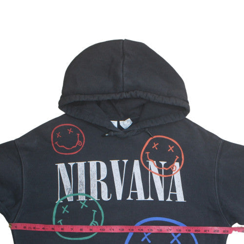 Bershka Mens Black Nirvana Pullover Hoodie XS Graphic Print Fleece