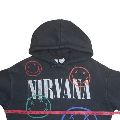 Bershka Mens Black Nirvana Pullover Hoodie XS Graphic Print Fleece
