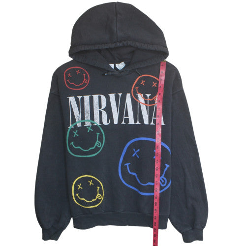 Bershka Mens Black Nirvana Pullover Hoodie XS Graphic Print Fleece