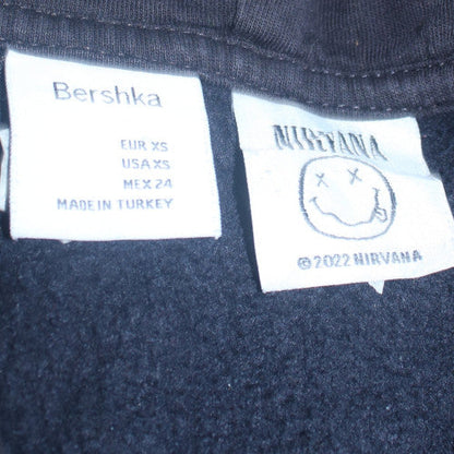 Bershka Mens Black Nirvana Pullover Hoodie XS Graphic Print Fleece