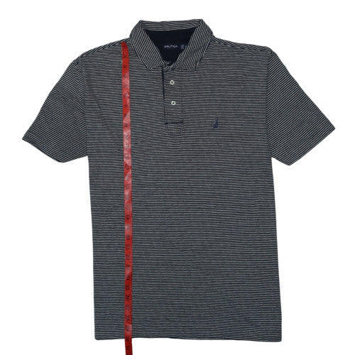 Nautica Men's Blue Striped Cotton Linen Polo Shirt XL Classic Fit