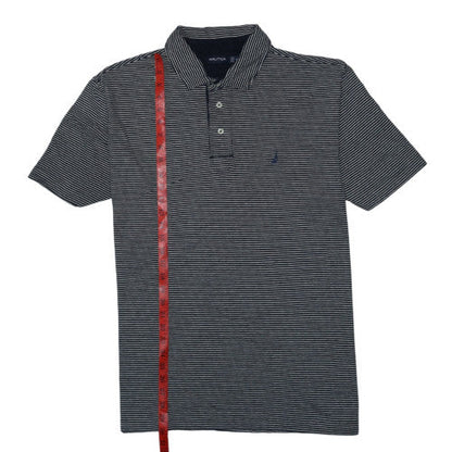 Nautica Men's Blue Striped Cotton Linen Polo Shirt XL Classic Fit