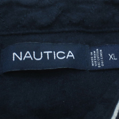 Nautica Men's Blue Striped Cotton Linen Polo Shirt XL Classic Fit