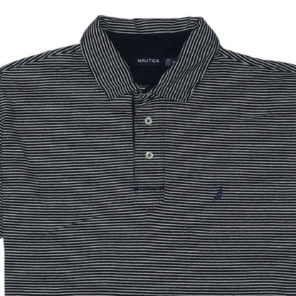 Nautica Men's Blue Striped Cotton Linen Polo Shirt XL Classic Fit