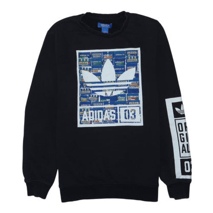 Adidas Mens Black Graphic Logo Crew Neck Sweatshirt Size M