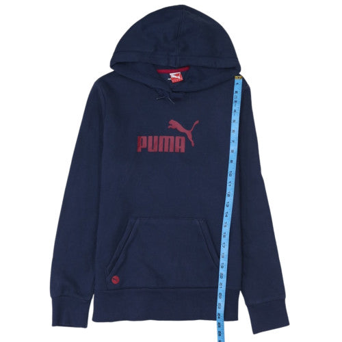 Puma Womens Navy Blue Pullover Hoodie UK 16 Cotton Blend Logo