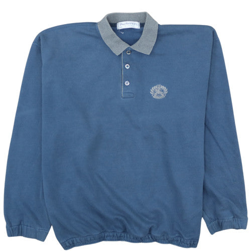 Burberrys Blue Long Sleeve Polo Shirt Men 2XL Cotton Vintage