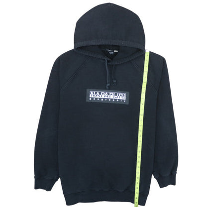 Napapijri Men's Black Pullover Hoodie Large Relaxed Fit Outdoor Style