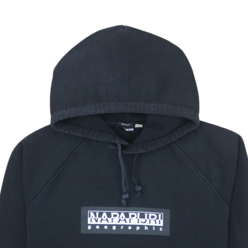 Napapijri Men's Black Pullover Hoodie Large Relaxed Fit Outdoor Style