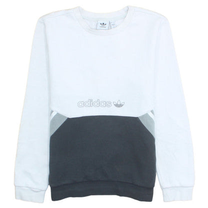 Adidas Boys White & Grey Colourblock Crew Neck Sweatshirt Size 152 (11-12 Years)
