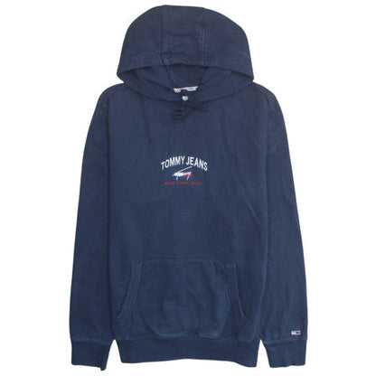 Tommy Jeans Mens Blue Pullover Hoodie L Cotton Graphic Sweatshirt