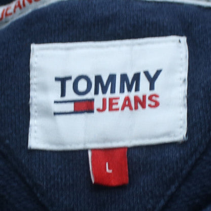 Tommy Jeans Mens Blue Pullover Hoodie L Cotton Graphic Sweatshirt
