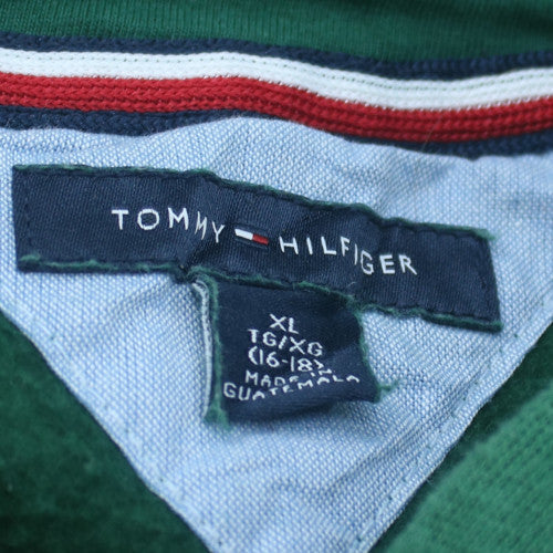 Tommy Hilfiger Teens Green Pullover Hoodie XL Logo Fleece Sweatshirt
