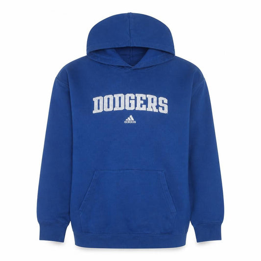 Front view of Adidas Men's Blue Pullover Hoodie M Dodgers Fleece Sweatshirt