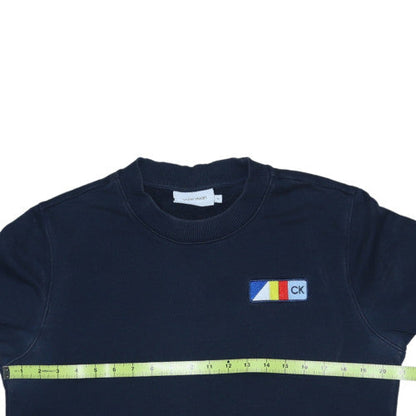 Calvin Klein Men's Blue Cotton Crew Neck Logo Sweatshirt Size M