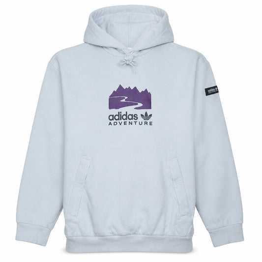 Front view of adidas Men White Pullover Hoodie M Adventure Graphic Outdoor