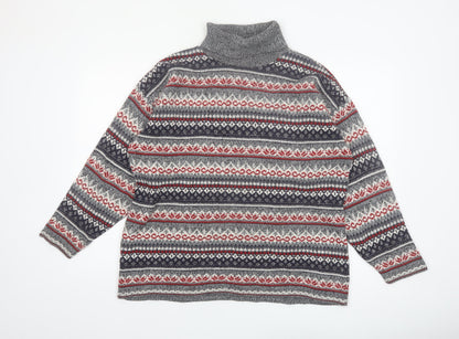 Weekend Edition Men's Grey Fair Isle Roll Neck Jumper L