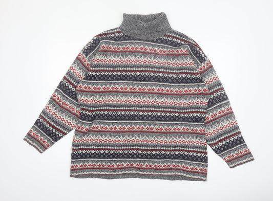 Weekend Edition Men's Grey Fair Isle Roll Neck Jumper L