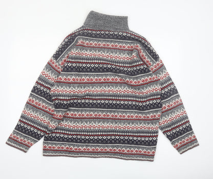 Weekend Edition Men's Grey Fair Isle Roll Neck Jumper L