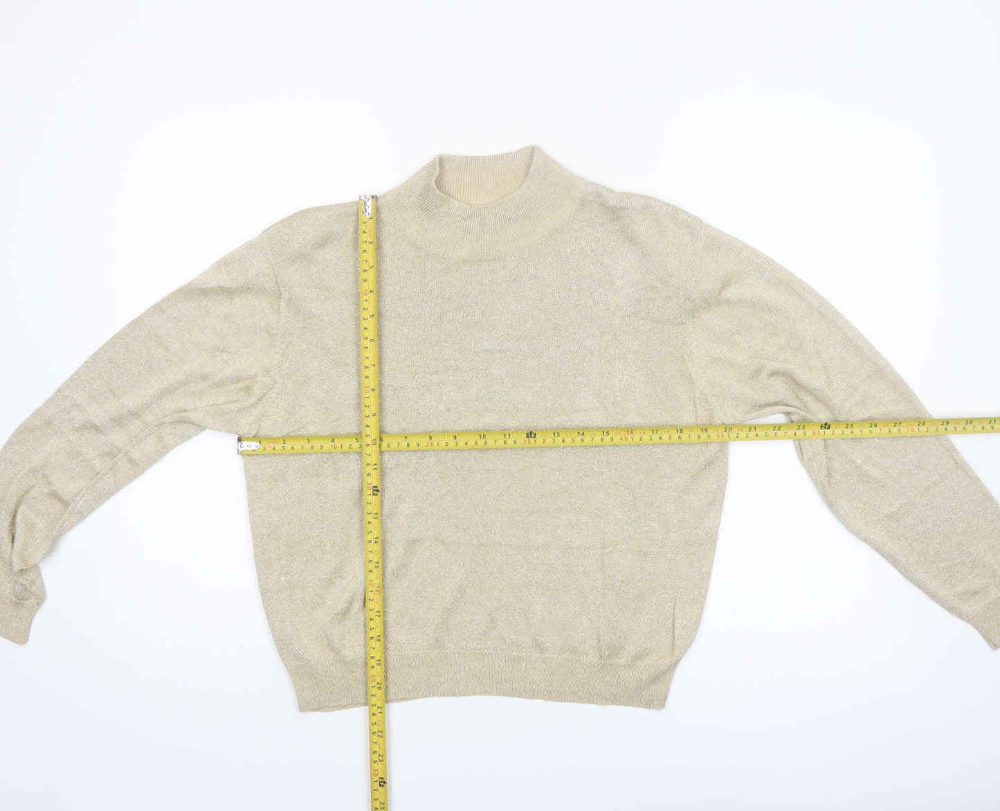 Talbots Womens Beige L Mock Neck Silk Blend Metallic Jumper