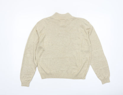 Talbots Womens Beige L Mock Neck Silk Blend Metallic Jumper