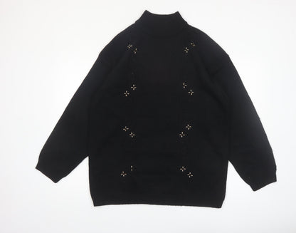 Leslie Fay Women Black L Mock Neck Embellished Knit Jumper