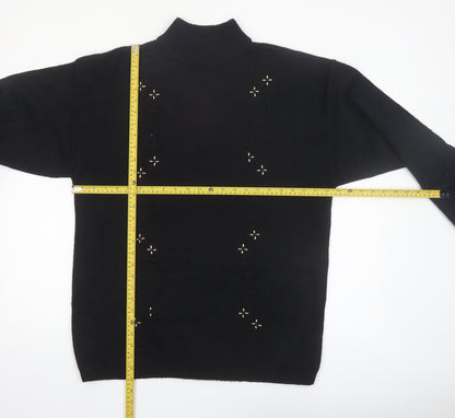 Leslie Fay Women Black L Mock Neck Embellished Knit Jumper