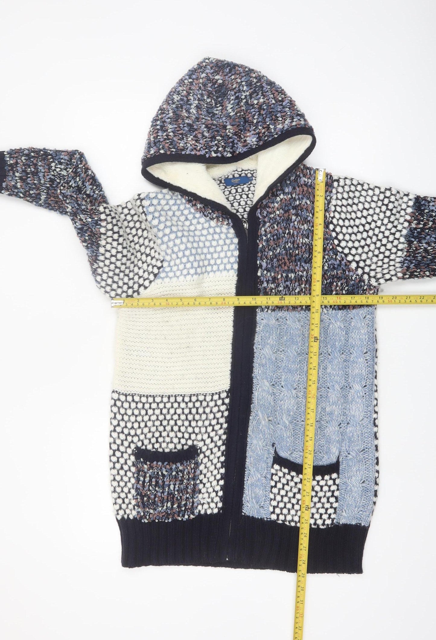 Cotton Traders Women's Navy Patchwork Hooded Full Zip Cardigan Size 12