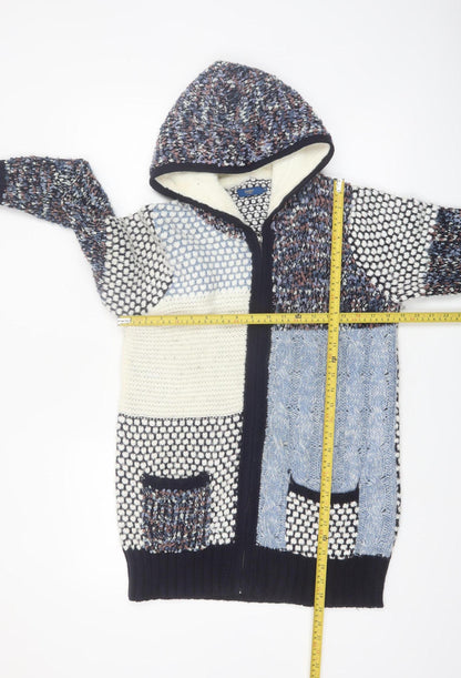 Cotton Traders Women's Navy Patchwork Hooded Full Zip Cardigan Size 12