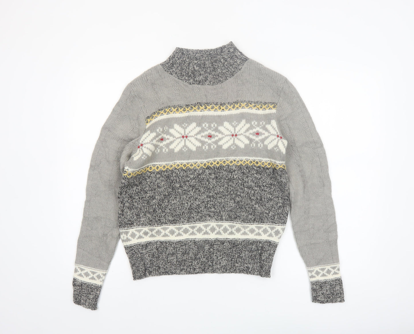 Ann Max Womens Grey Fair Isle Roll Neck Wool Jumper Size 14