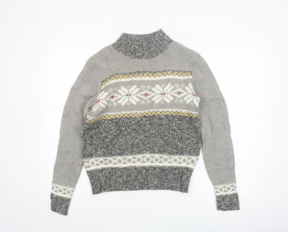 Ann Max Womens Grey Fair Isle Roll Neck Wool Jumper Size 14
