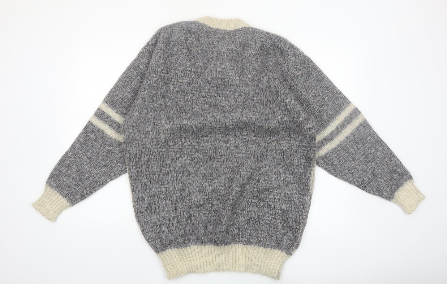 Alex Men’s Grey Mohair Blend Chunky Henley Jumper Size L