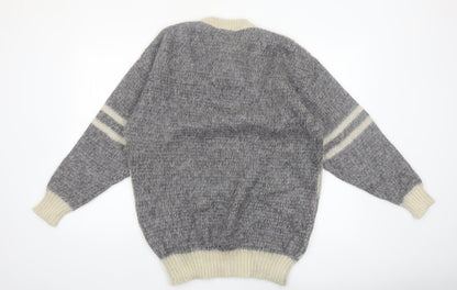 Alex Men’s Grey Mohair Blend Chunky Henley Jumper Size L