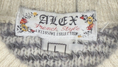 Alex Men’s Grey Mohair Blend Chunky Henley Jumper Size L