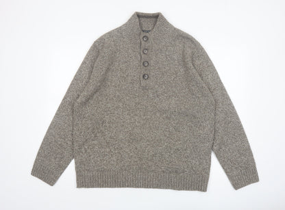 Marks and Spencer Mens Grey Wool Blend Henley Jumper XL