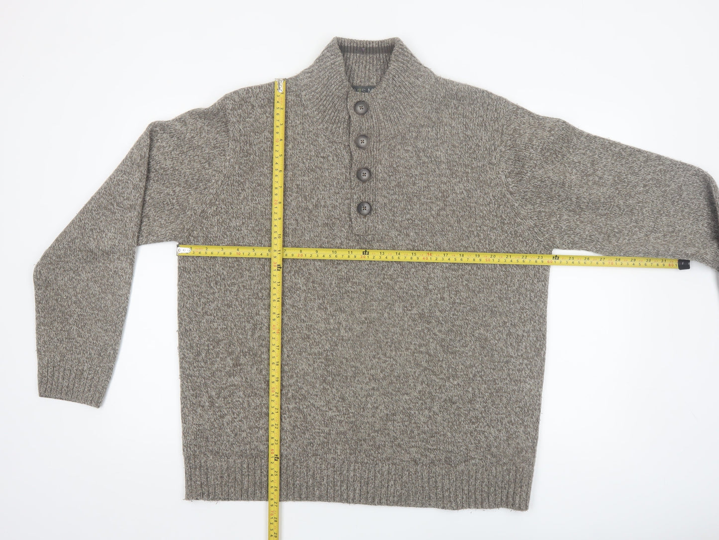 Marks and Spencer Mens Grey Wool Blend Henley Jumper XL