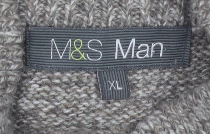 Marks and Spencer Mens Grey Wool Blend Henley Jumper XL