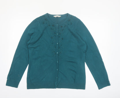 BHS Women’s Green Beaded Knit Cardigan Size 16