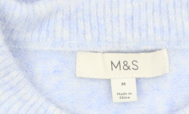 Marks and Spencer Women Blue Short Sleeve Crew Neck Knit Jumper M