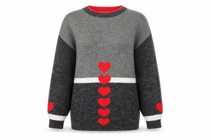 Borgelt Women's Grey Red Heart Knit Crew Neck Jumper Size S