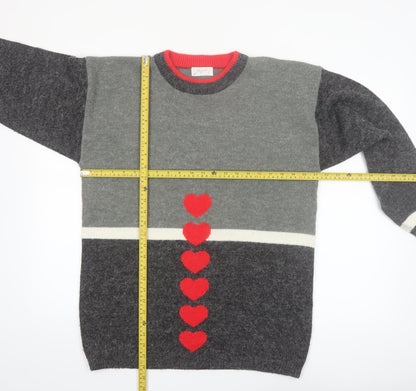 Borgelt Women's Grey Red Heart Knit Crew Neck Jumper Size S