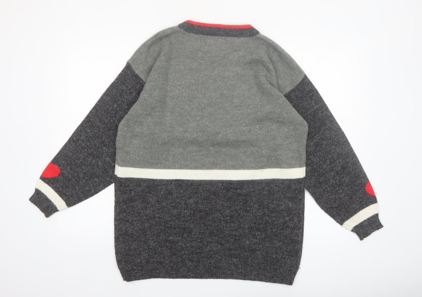 Borgelt Women's Grey Red Heart Knit Crew Neck Jumper Size S